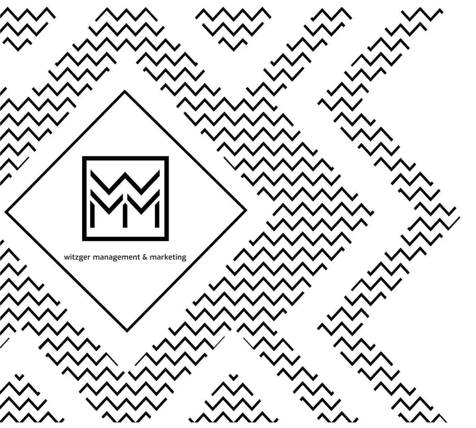 Muster mit sich wiederholenden zickzack Linien, in der Mitte ein Logo mit der Aufschrift "witzger management & marketing